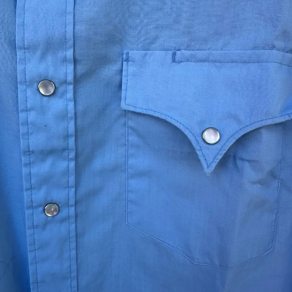 Vintage Miller Miller Miller Western Pearl Snap Button Down Blue Shirt Size 15.5 - Picture 7 of 11